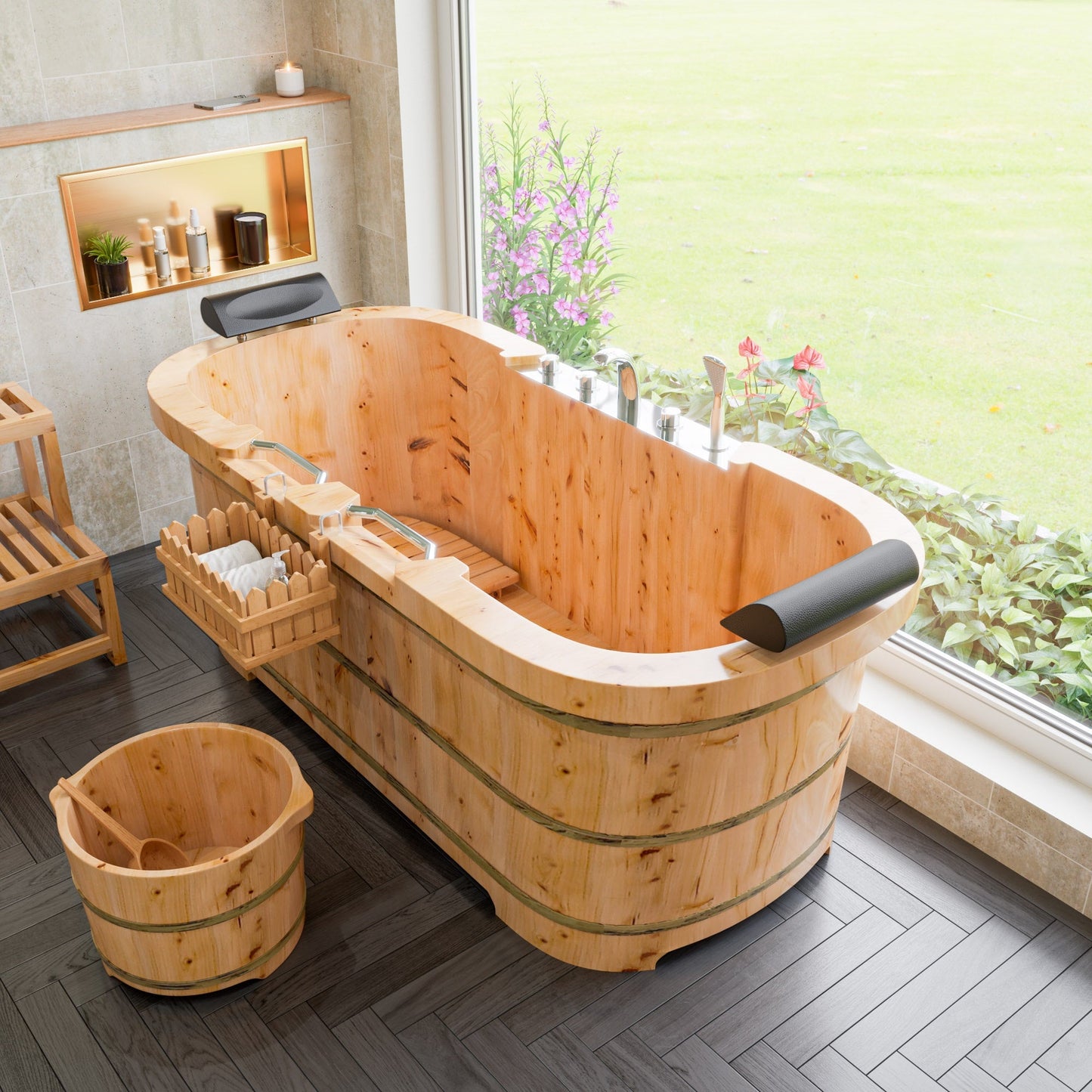 ALFI brand AB6604 Round Wooden Cedar Foot Soaking Tub