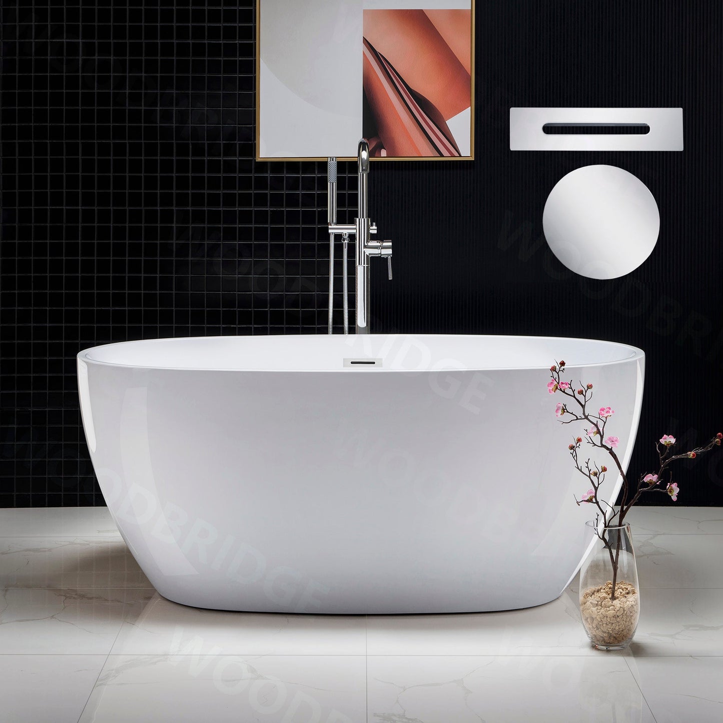 WOODBRIDGE 55" Acrylic Freestanding Bathtub Contemporary Soaking Tub