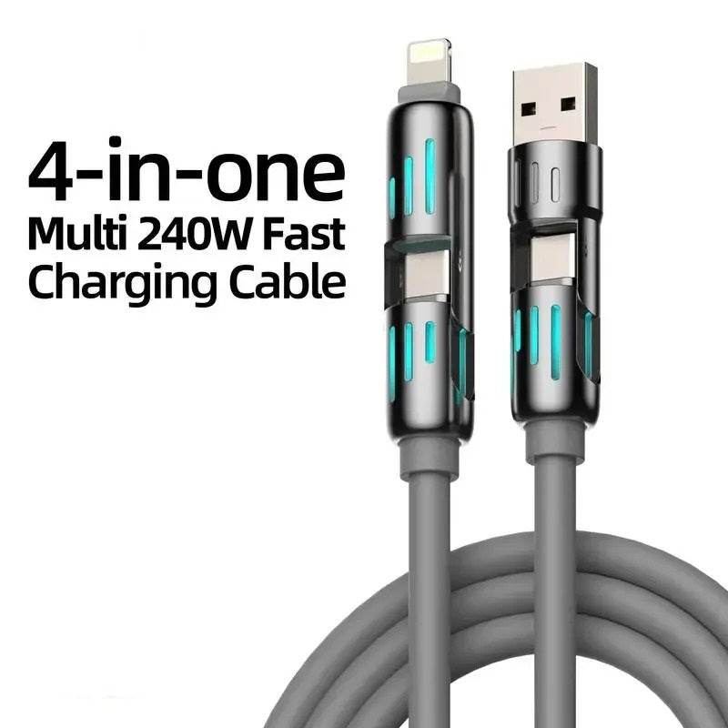 Universal 4-in-1 High-Speed 240W USB Charging Cable for iPhone and Samsung