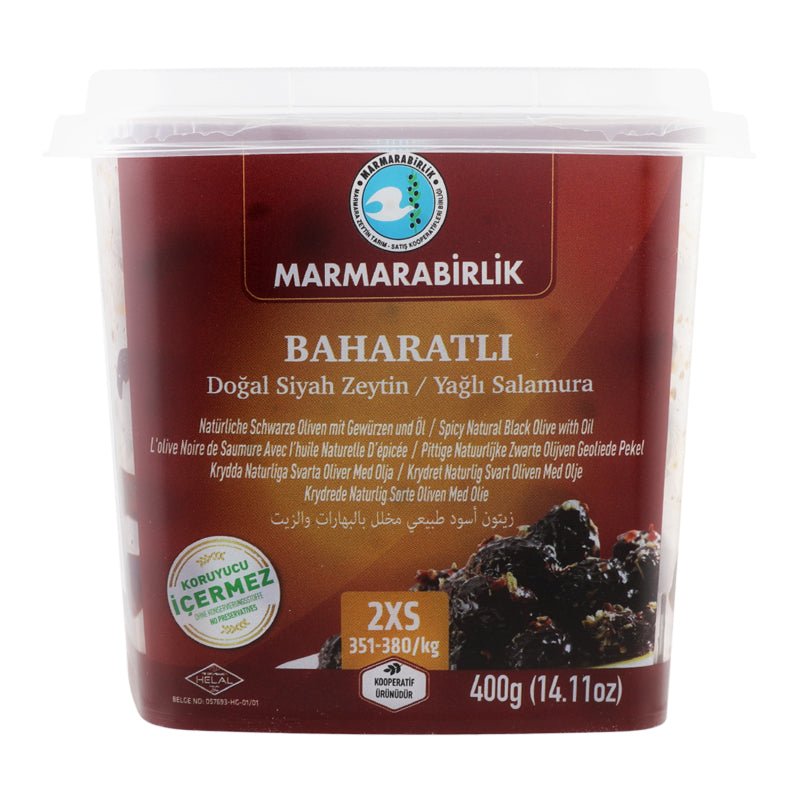 Marmarabirlik 400g Spiced Black Olives - Natural Gemlik Variety with Rich Flavor