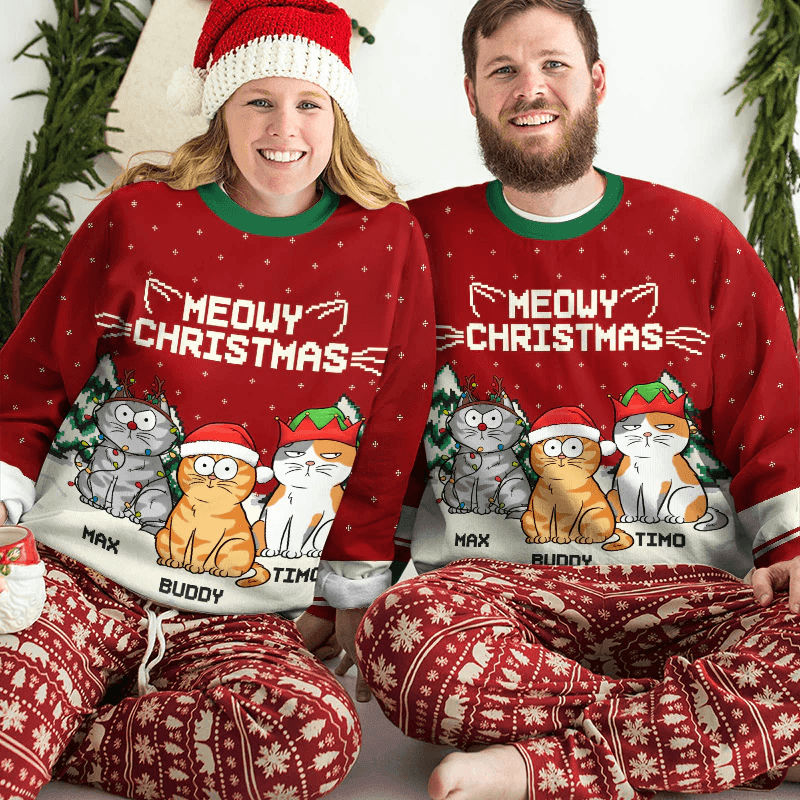 Meowy Catmas - Custom Ugly Sweater - Personalized Funny Christmas Gifts for Cat Owners & Lovers, Cat Mom, Cat Dad | Sweatshirt