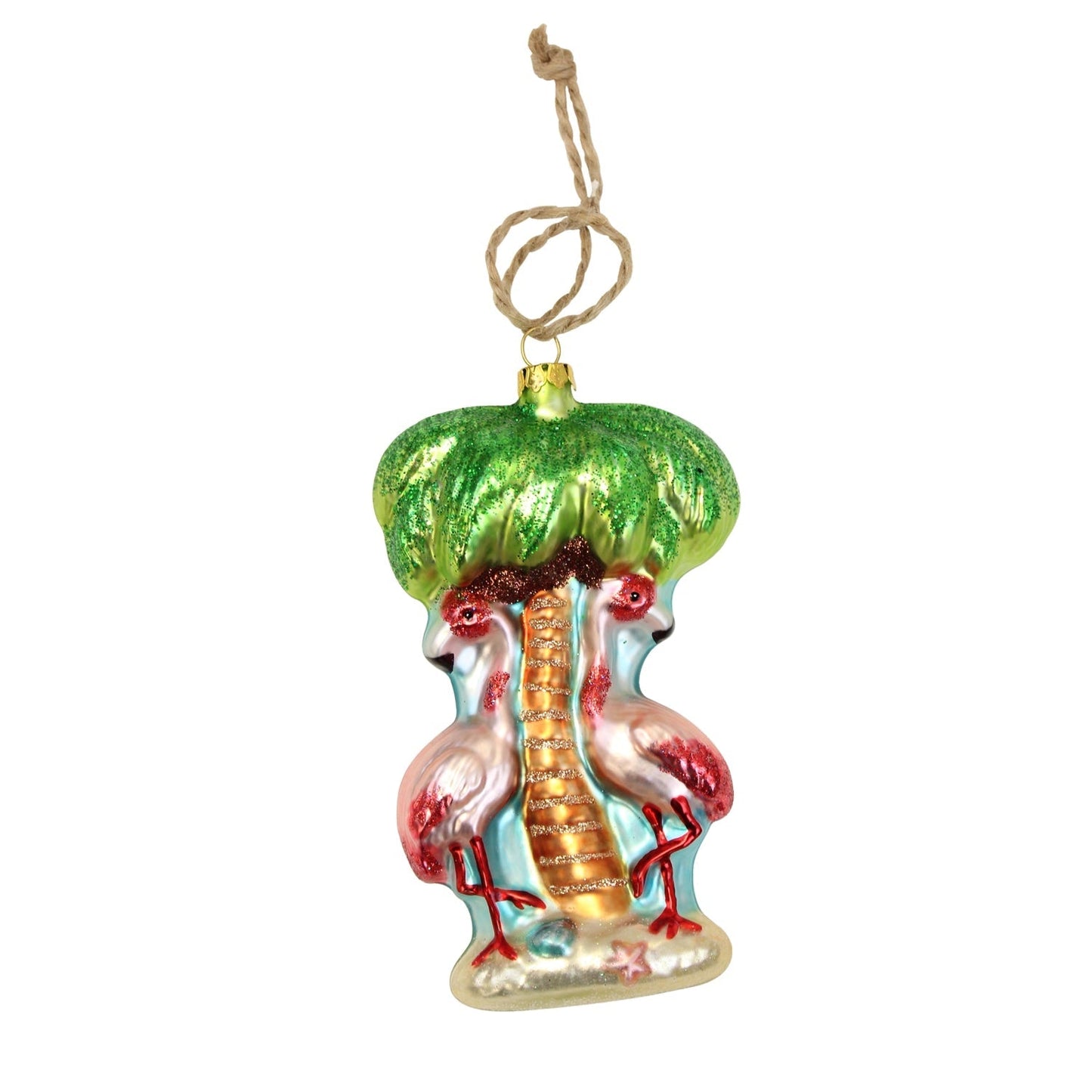 Mercury Glass Palm Flamingo Christmas Tree Ornament