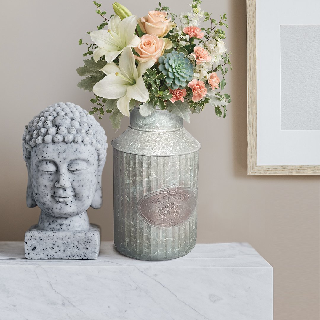 Farmhouse Style Flowers and Plants Can with Handle, 12.5"