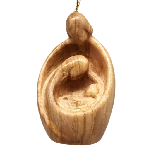 Modern Style Nativity Scene Ornament - Olive Wood - 3 Inch