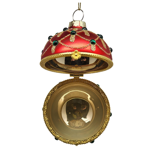 Glittered Hinged Ball Ornament - Ruby Radiance