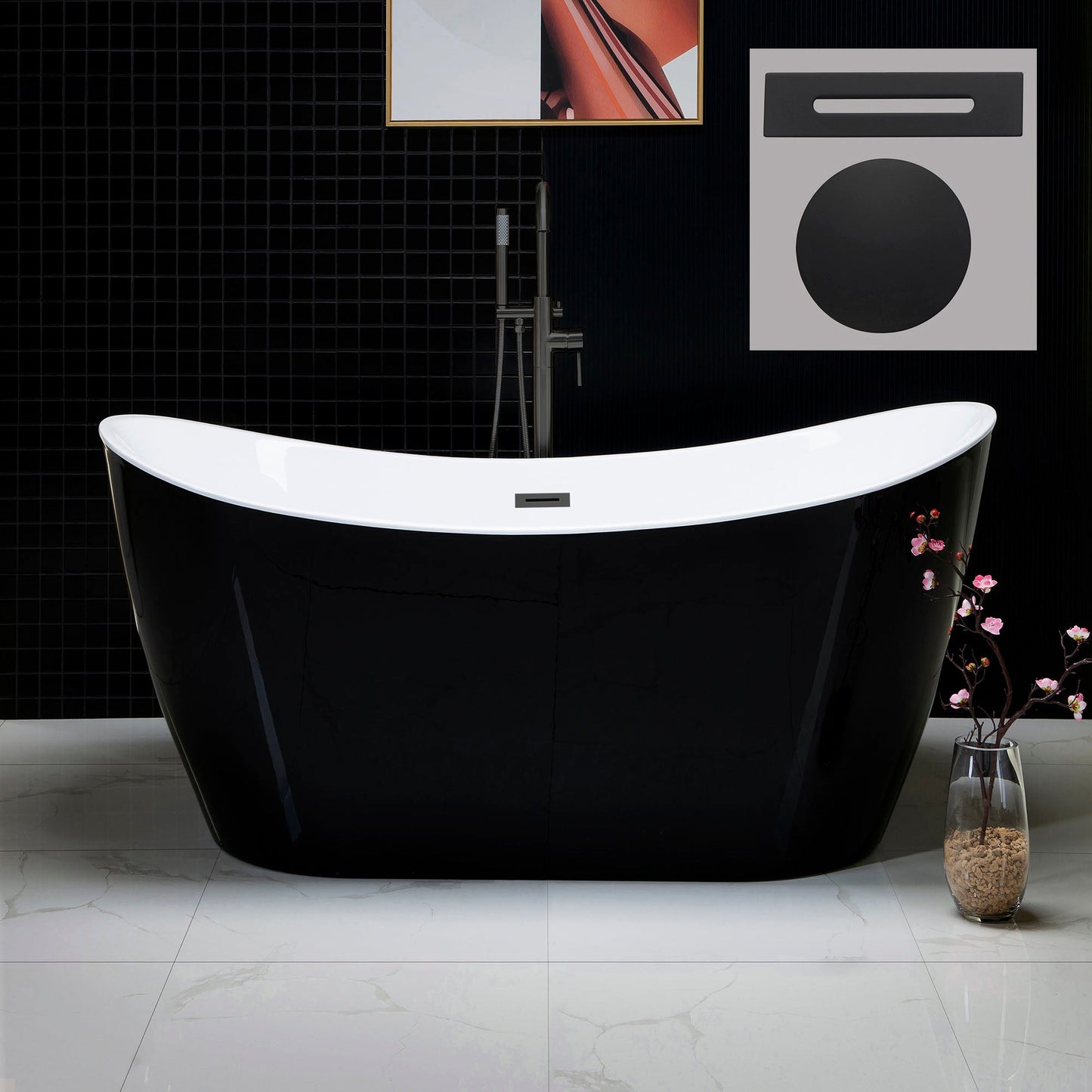 WOODBRIDGE B-1816 59" Acrylic Freestanding Bathtub Contemporary Soaking Tub