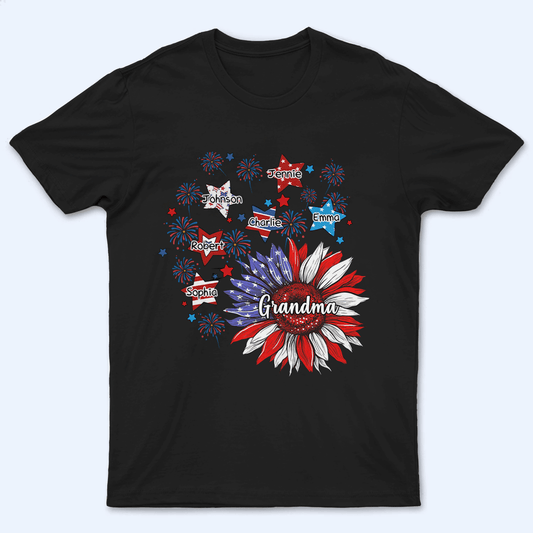 Sunflowers 4th Of July Grandma - Personalized Custom T Shirt - Birthday, Loving, Funny Gift for Grandma/Nana/Mimi, Mom, Wife, Grandparent
