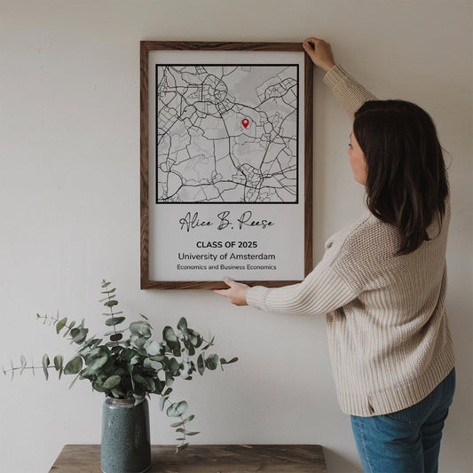 Graduation Gift Map Print - Personalized Poster/Canvas Print - Graduation Gifts, Presents & Ideas For Her/Him, Grad Ceremony, Commencement, Convocation, College & University