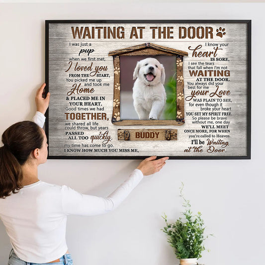 Custom Photo Waiting At The Door - Personalized Poster/Canvas - Memorial Gift For Dog Lovers, Cat Lovers, Pet Lovers