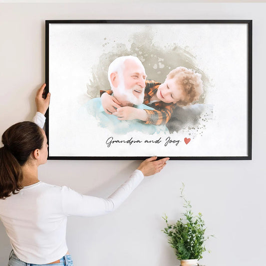 Custom Photo Grandpa and Kid Portrait - Personalized Poster/Canvas - Gift For Grandpa/Grandma, Mom/Dad