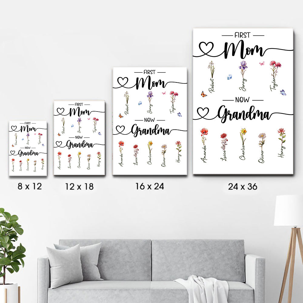 Birth Month Flower First Mom Now Grandma - Personalized Poster/Canvas - Gift For Gift For Grandma, Mom, Mother's Day