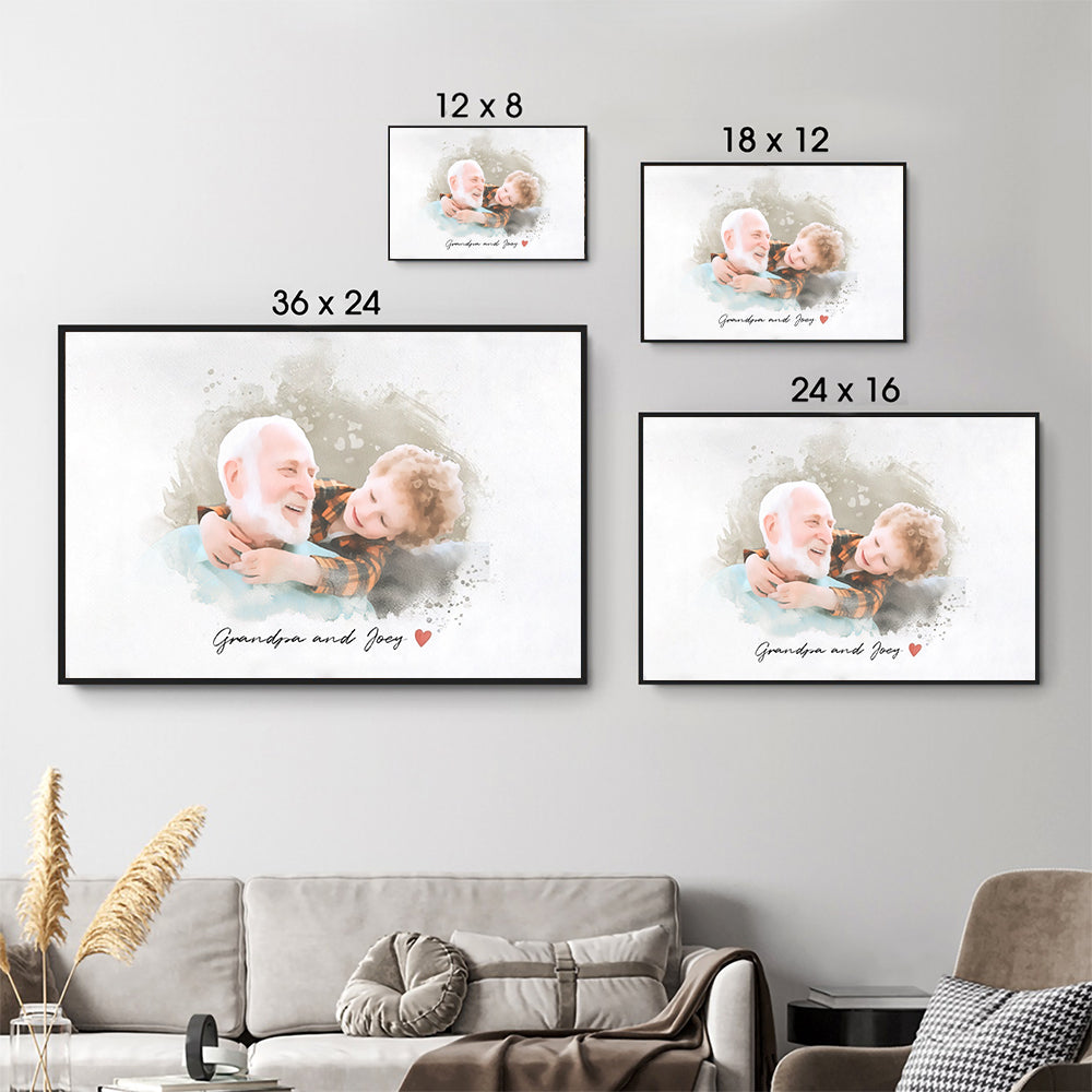 Custom Photo Grandpa and Kid Portrait - Personalized Poster/Canvas - Gift For Grandpa/Grandma, Mom/Dad