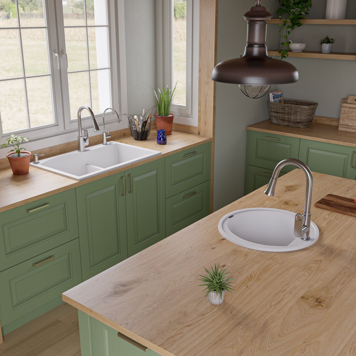 ALFI brand AB3320DI 33" Double Bowl Drop In Granite Composite Kitchen Sink