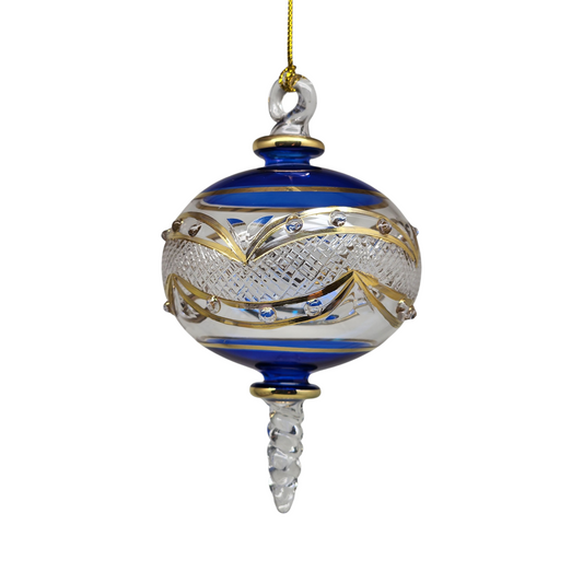 Gold Etched Blown Glass Sphere - Blue