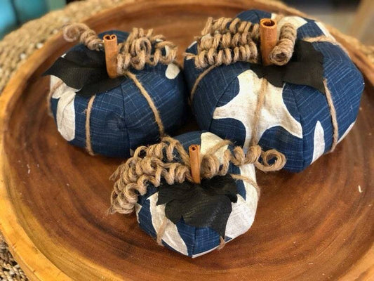 Navy Blue Starfish Fabric Pumpkin- 3 Sizes