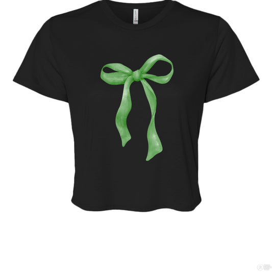 Customizable: Green Coquette Bow Flowy Cropped T-Shirt