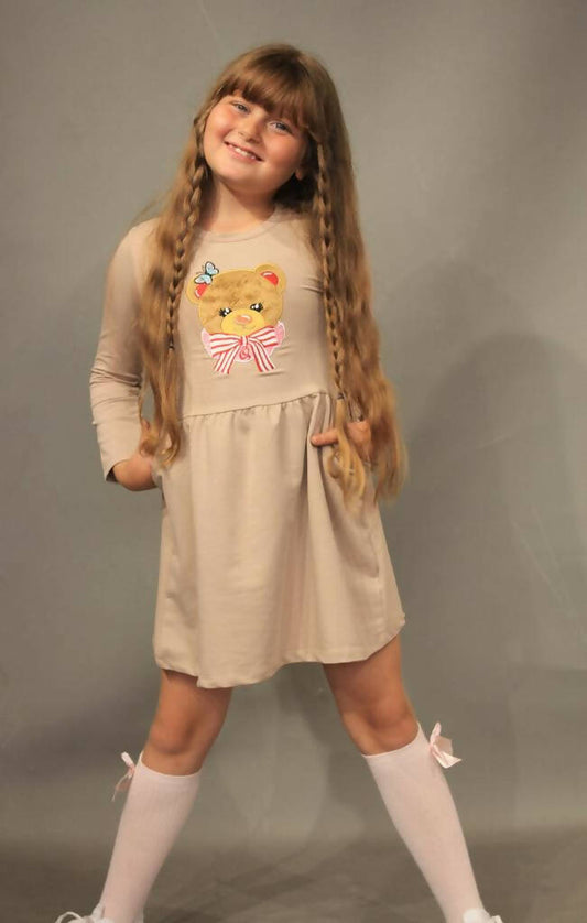 Teddy bear print Girl dress 3/7 years old
