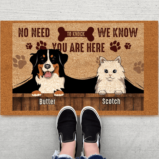 No need to knock We know you're here - Personalized Doormat - Custom Gifts for Pet Lovers & Owners | Dog, Cat Mom & Dad | Housewarming