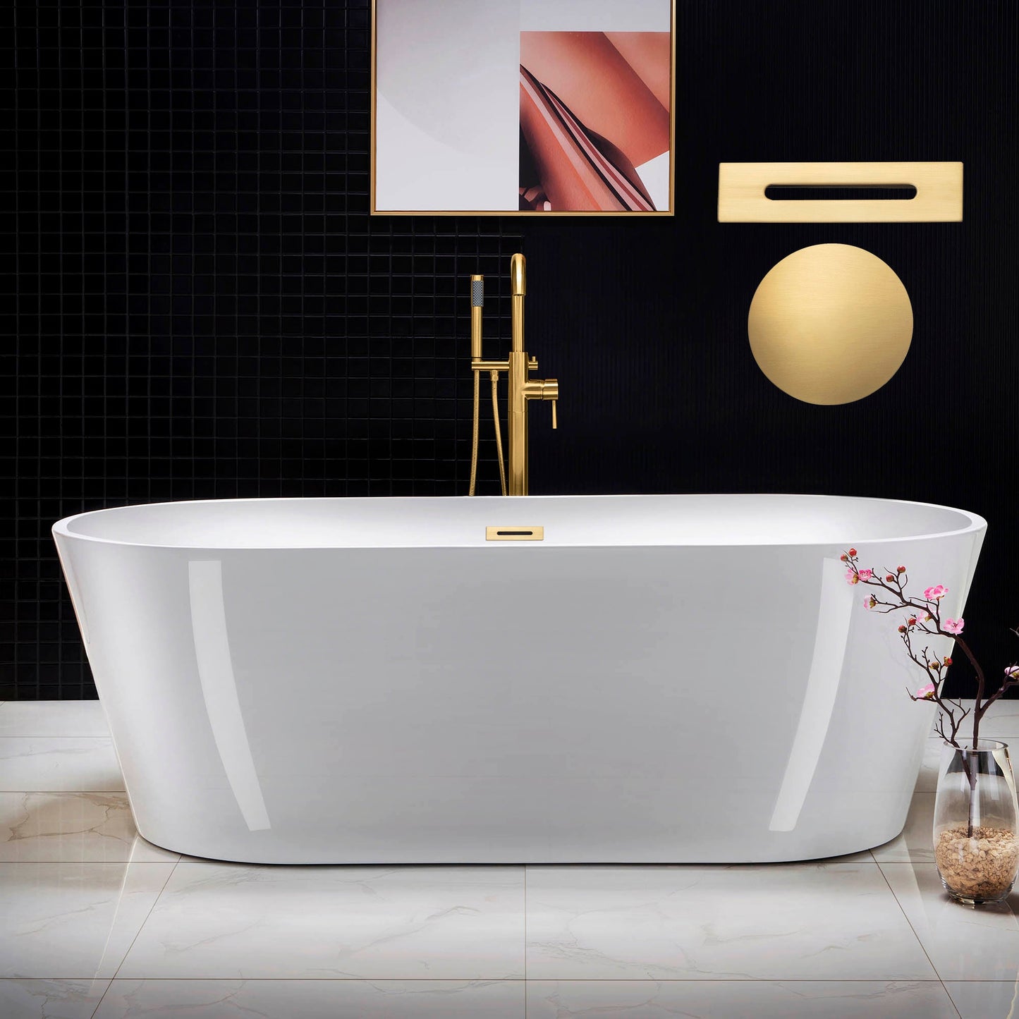WOODBRIDGE 71" Acrylic Freestanding Bathtub Contemporary Soaking Tub