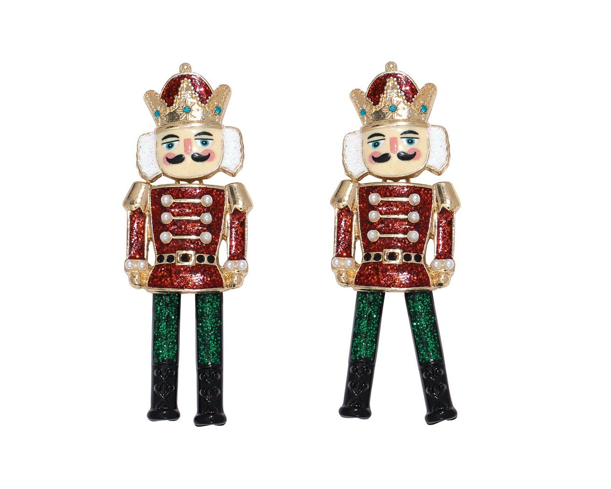 Pair of nutcracker-shaped earrings on a white background
