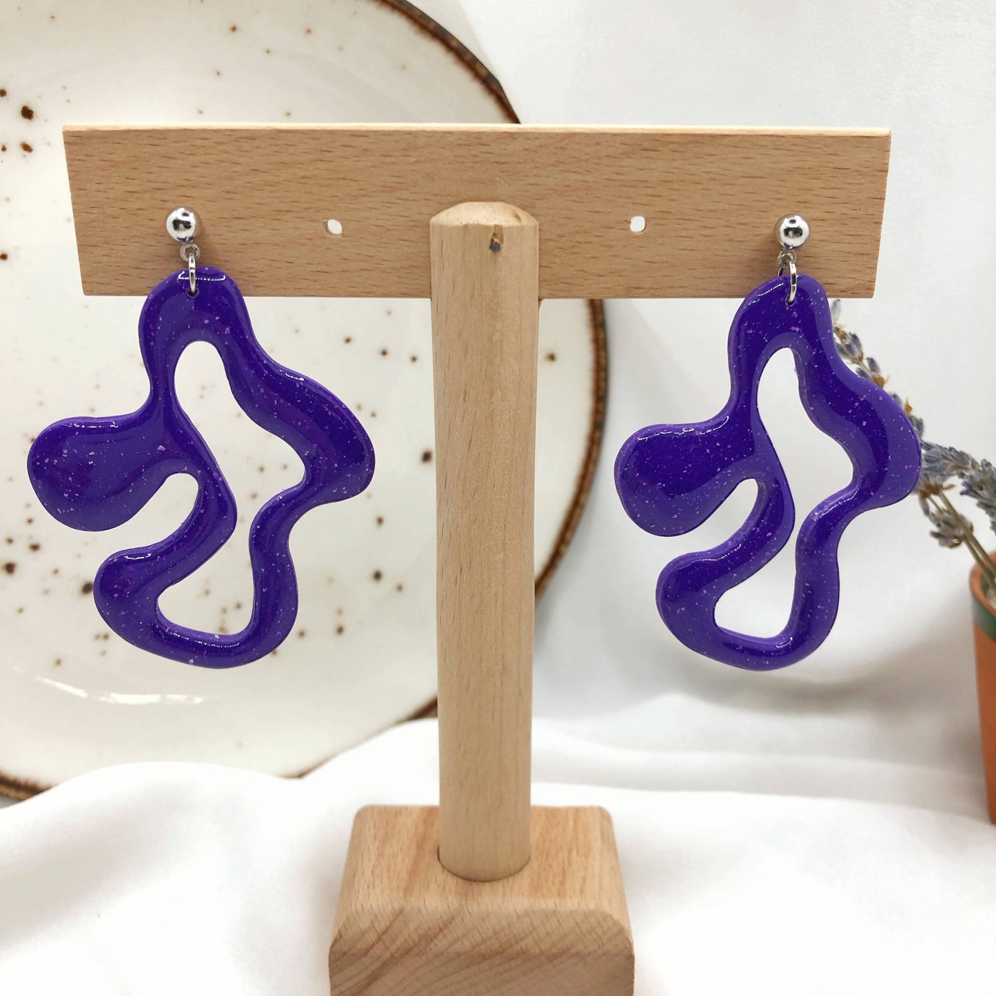 Bright Purple Earrings, Hand Crafted Free Form Earrings , Nickel Free