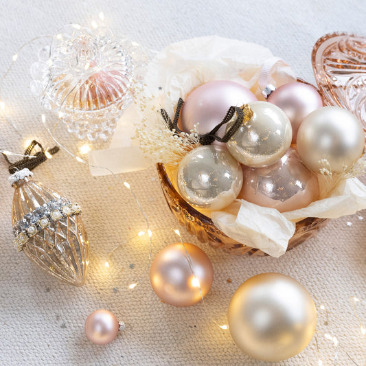 Glass 2.4" Ornaments - 10 piece Set - Blush Pink