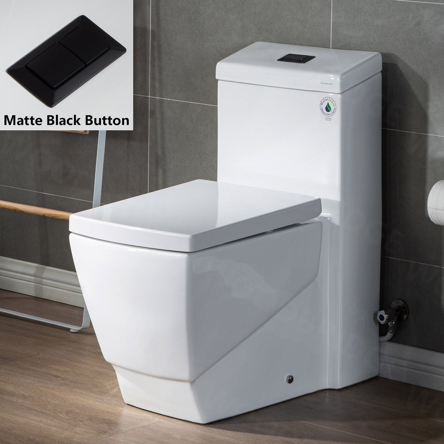WOODBRIDGE Modern Square Design One Piece Dual Flush 1.28 GP Toilet,Chair Height with Soft Closing Seat