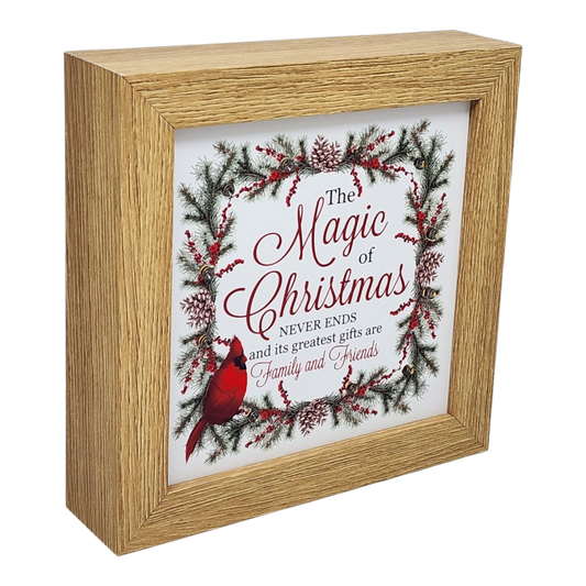 Lighted Holiday Cardinal Block - The Magic of Christmas Never Ends