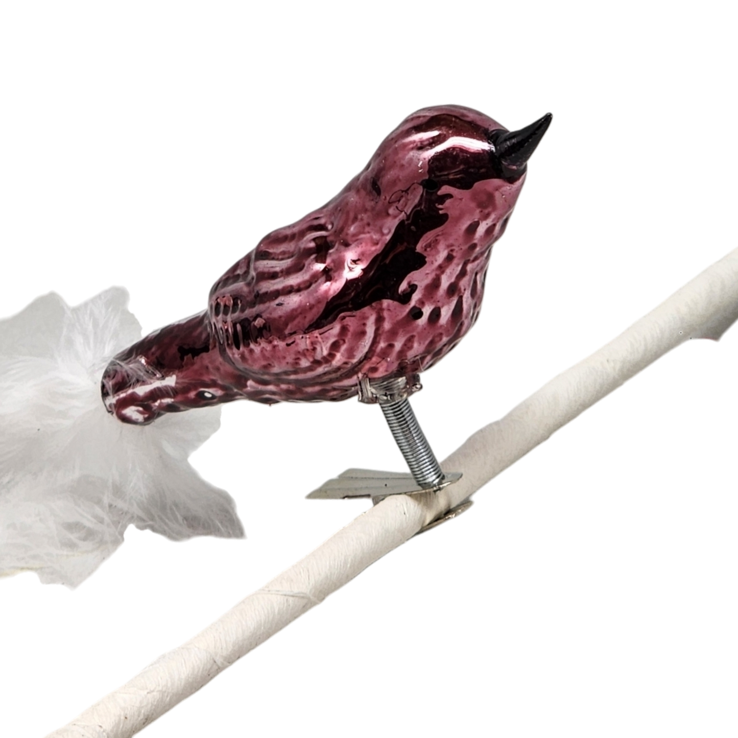 Glass and Enamel Clip on Bird Ornament Set - Pink and Red