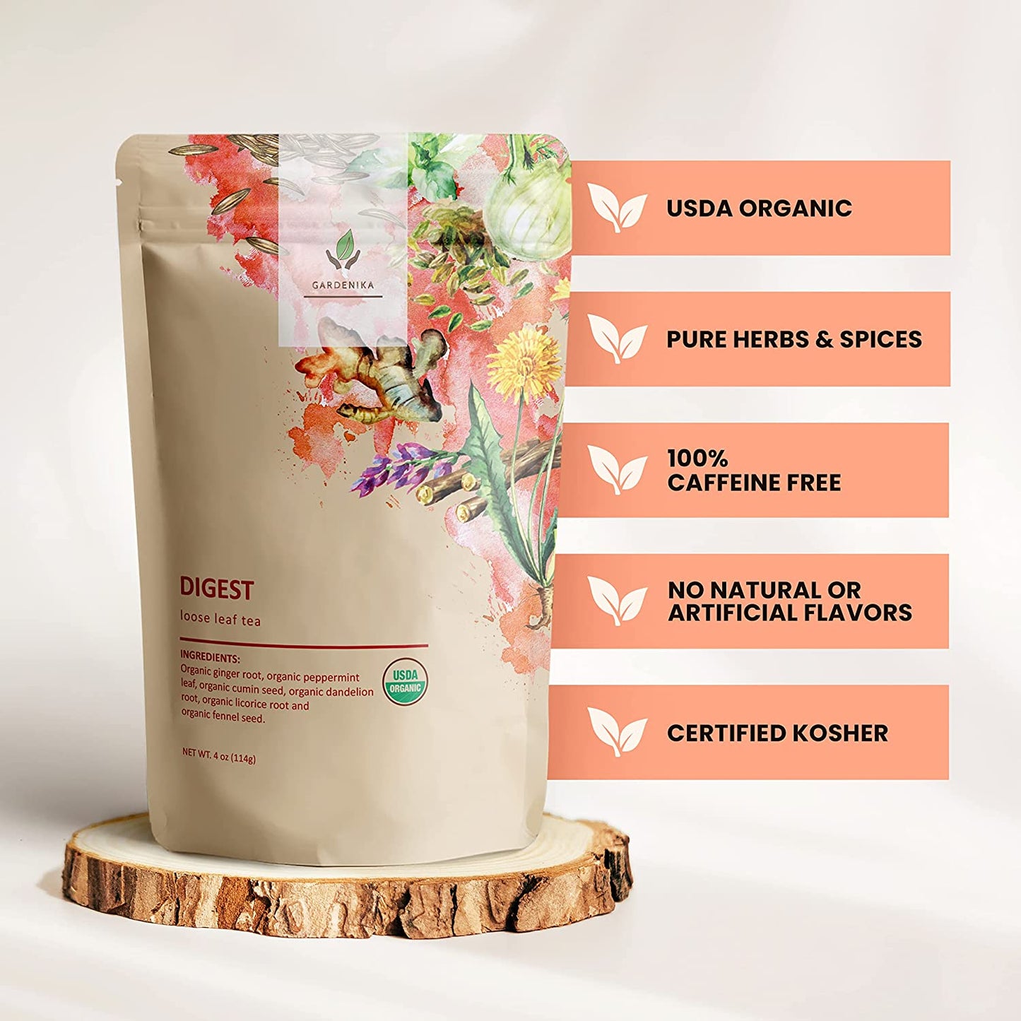 Digest Loose Leaf Tea, USDA Organic, Kosher, Caffeine-Free - 4 oz (114g)
