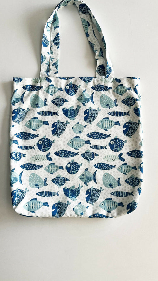 Women's Tote Bag with Blue and Aqua Fish - Great for the Beach, Lake,
