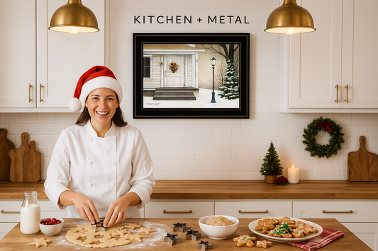 Peace on Earth Winter Art with Happy Chef in Kitchen + Metal Holiday Kitchen