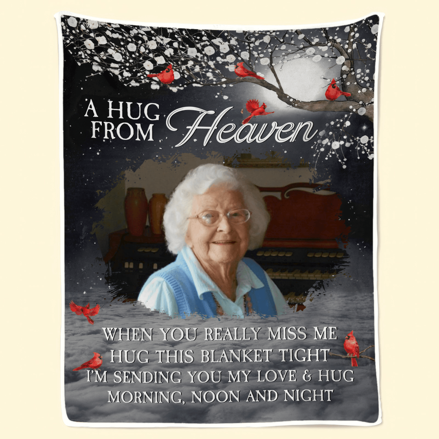 Custom Photo A Hug From Heaven | Memorial Sympathy Personalized Gift for Family Members, Grandpa, Dad | Blanket