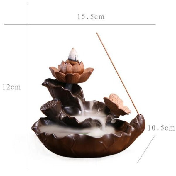 Lotus Flower Pond Backflow Incense Burner With Butterfly