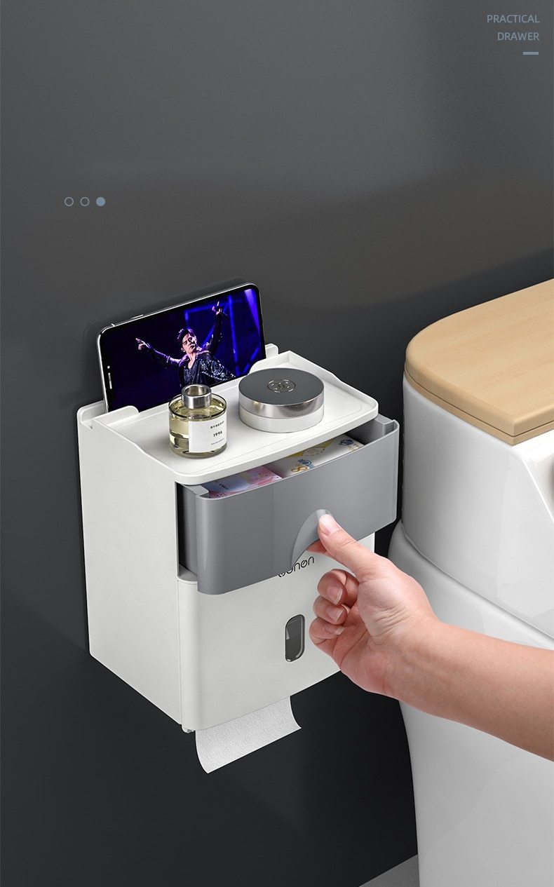Multifunction Toilet Paper Holder Waterproof Toilet Tissue Storage Box