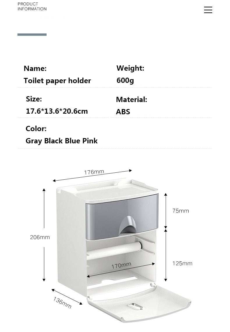 Multifunction Toilet Paper Holder Waterproof Toilet Tissue Storage Box