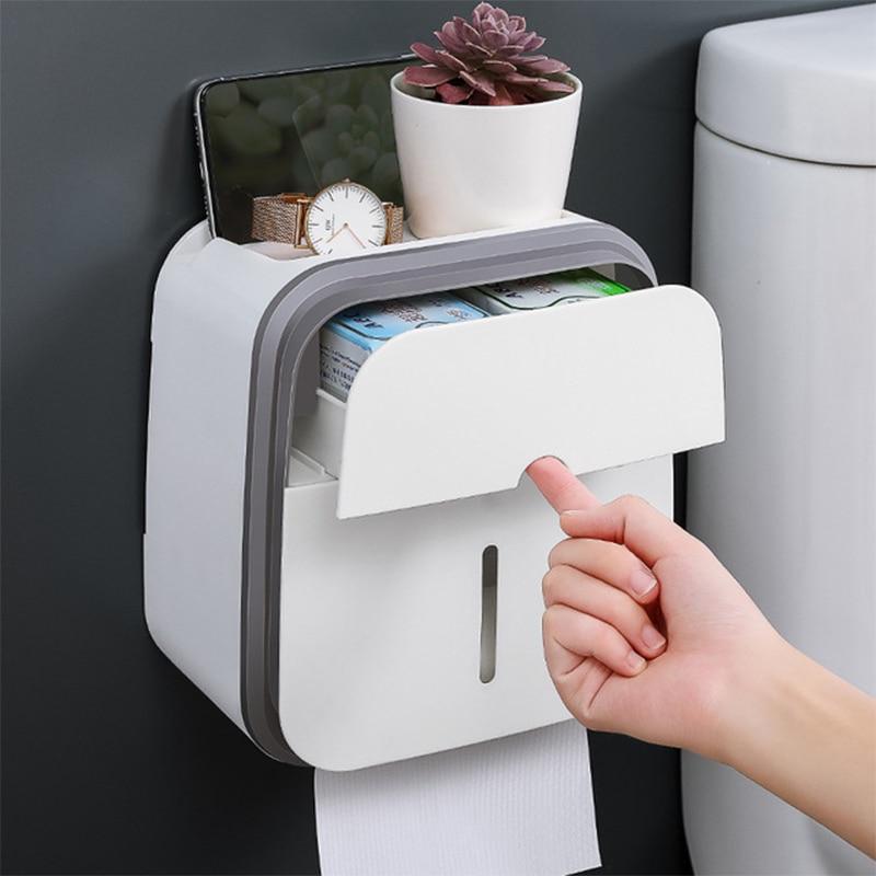 Waterproof Toilet Tissue Box Wall Mount Double Layer Roll Paper Holder
