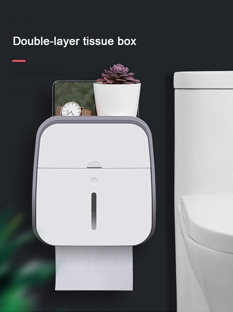 Waterproof Toilet Tissue Box Wall Mount Double Layer Roll Paper Holder