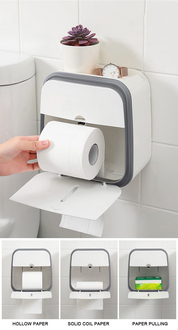 Waterproof Toilet Tissue Box Wall Mount Double Layer Roll Paper Holder