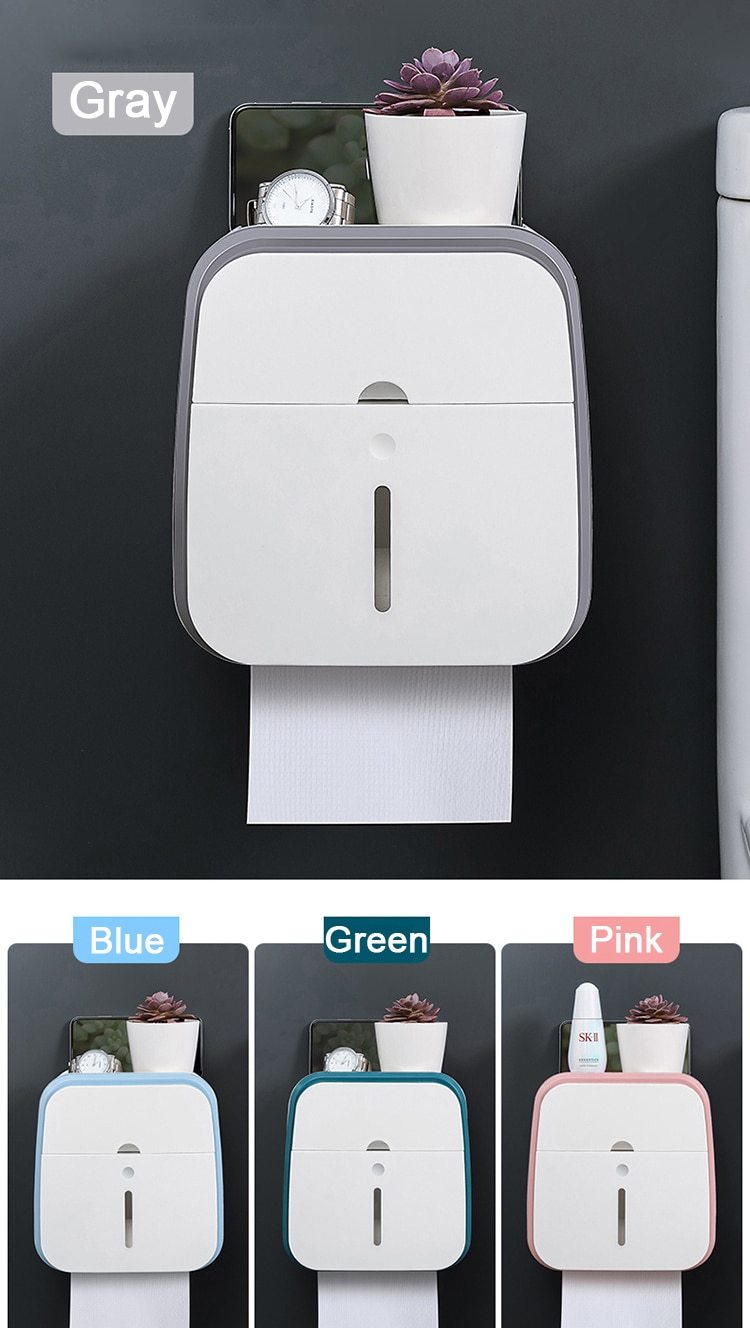 Waterproof Toilet Tissue Box Wall Mount Double Layer Roll Paper Holder