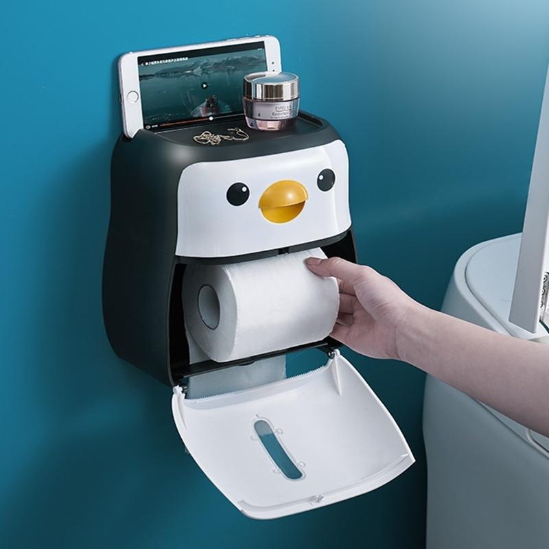 Creative Penguin Toilet Roll Paper Holder Waterproof Wall Mounted