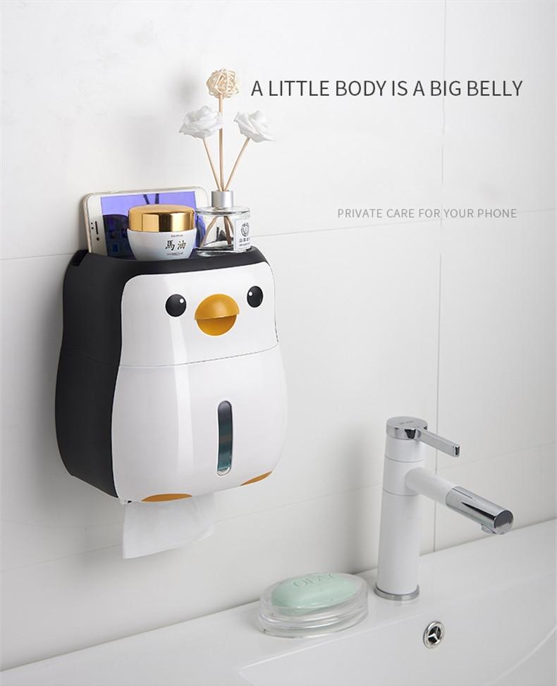 Creative Penguin Toilet Roll Paper Holder Waterproof Wall Mounted