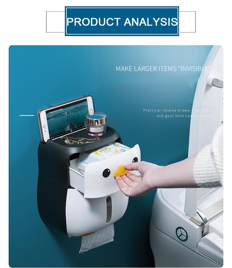 Creative Penguin Toilet Roll Paper Holder Waterproof Wall Mounted