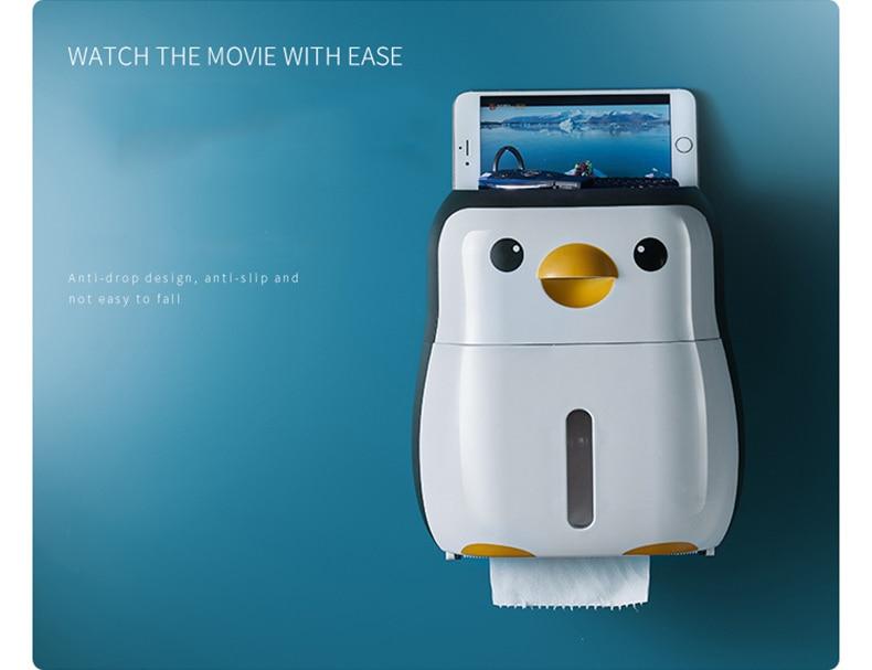 Creative Penguin Toilet Roll Paper Holder Waterproof Wall Mounted
