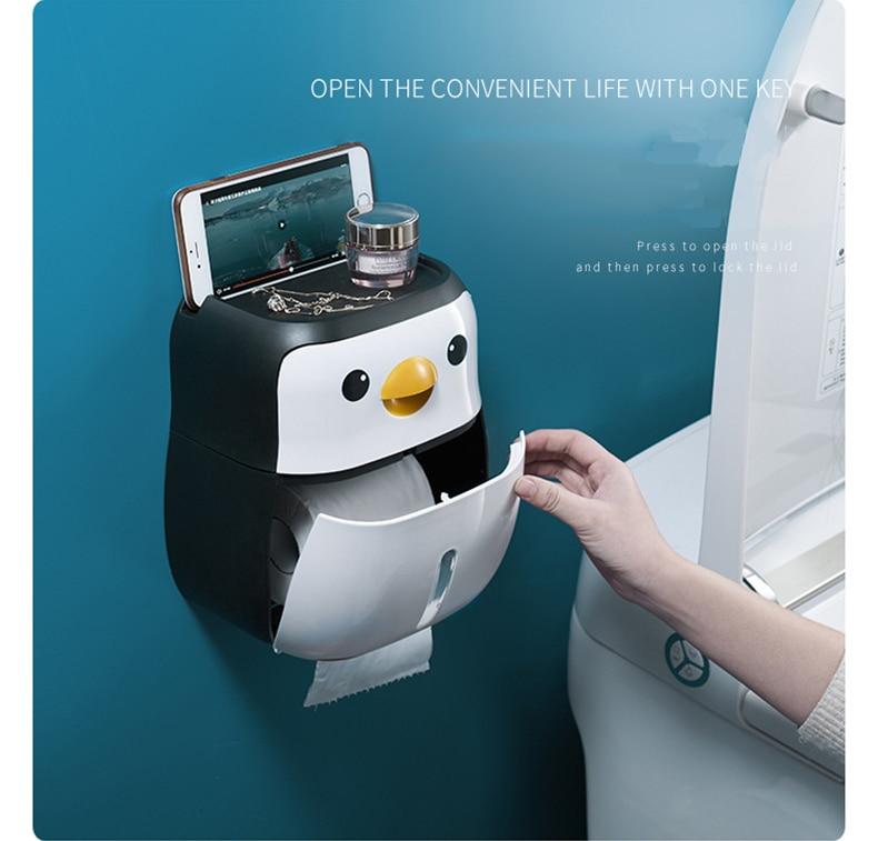 Creative Penguin Toilet Roll Paper Holder Waterproof Wall Mounted