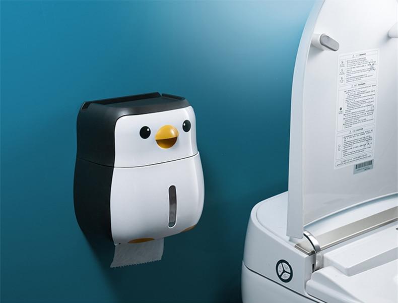 Creative Penguin Toilet Roll Paper Holder Waterproof Wall Mounted