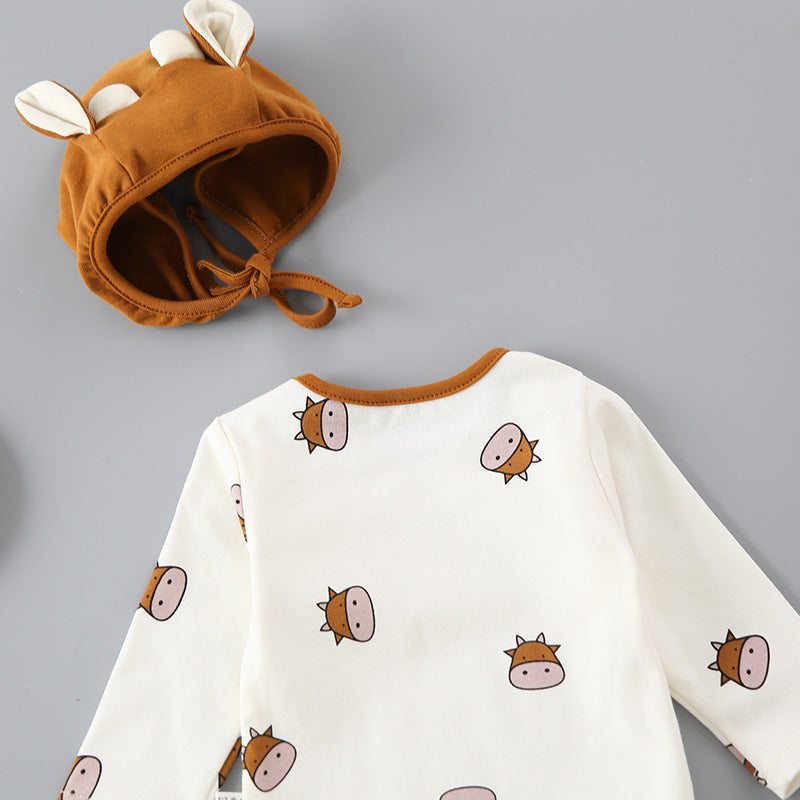 Baby 1pcs Cartoon Bear & Calf Graphic Long Sleeved Soft Bodysuit With