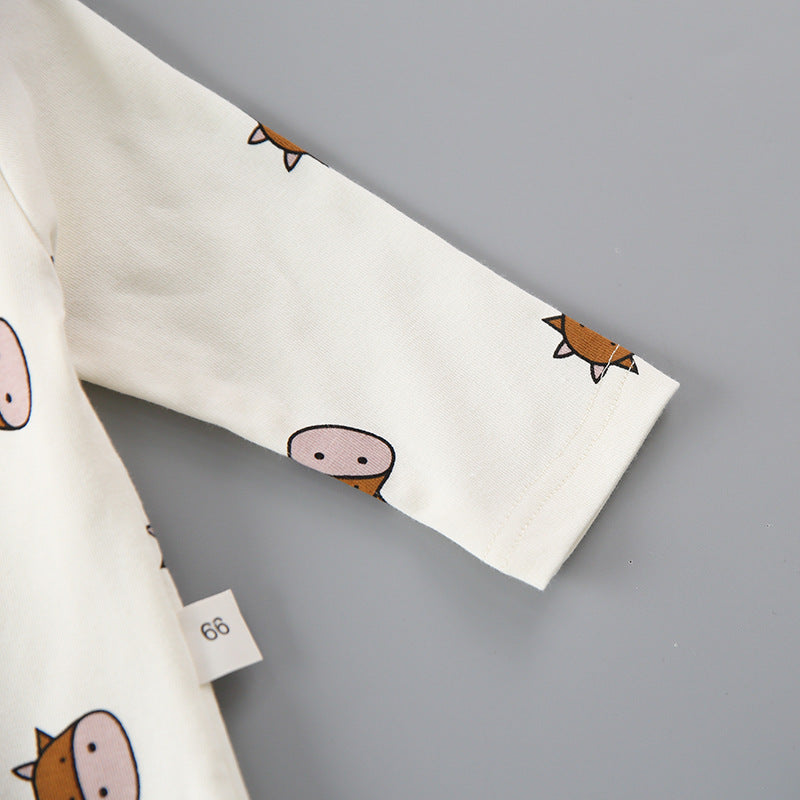 Baby 1pcs Cartoon Bear & Calf Graphic Long Sleeved Soft Bodysuit With