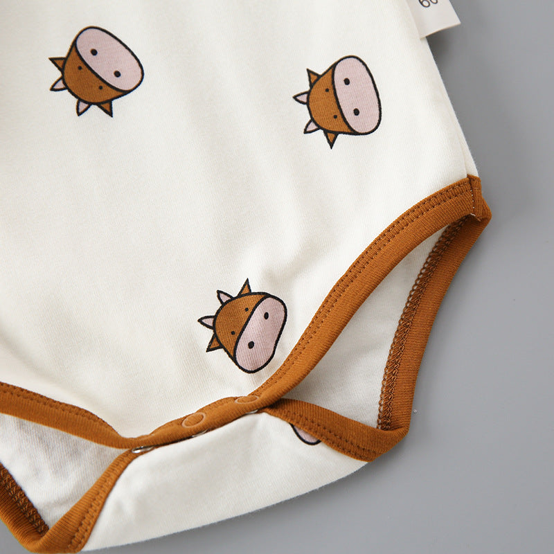 Baby 1pcs Cartoon Bear & Calf Graphic Long Sleeved Soft Bodysuit With