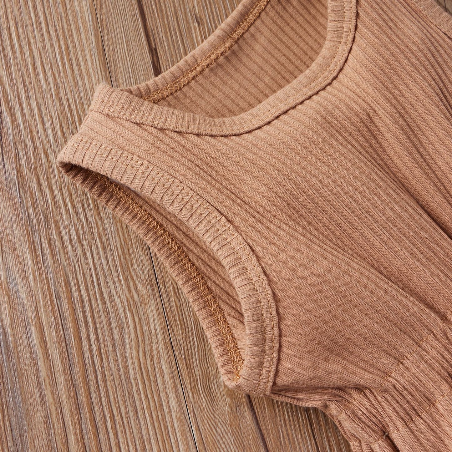 Baby Ribbed Knitted Graphic Belted Design Sleeveless Crotch Rompers